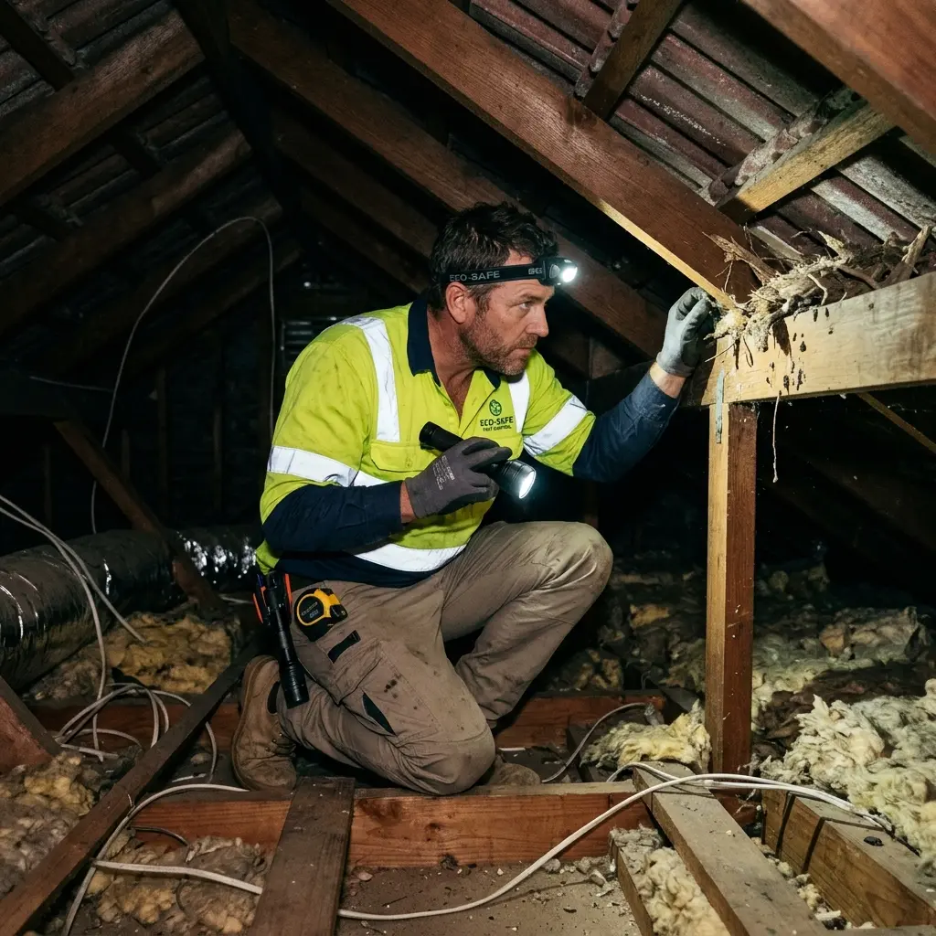 Technician inspecting a Abbotsford subfloor void for a deceased cat